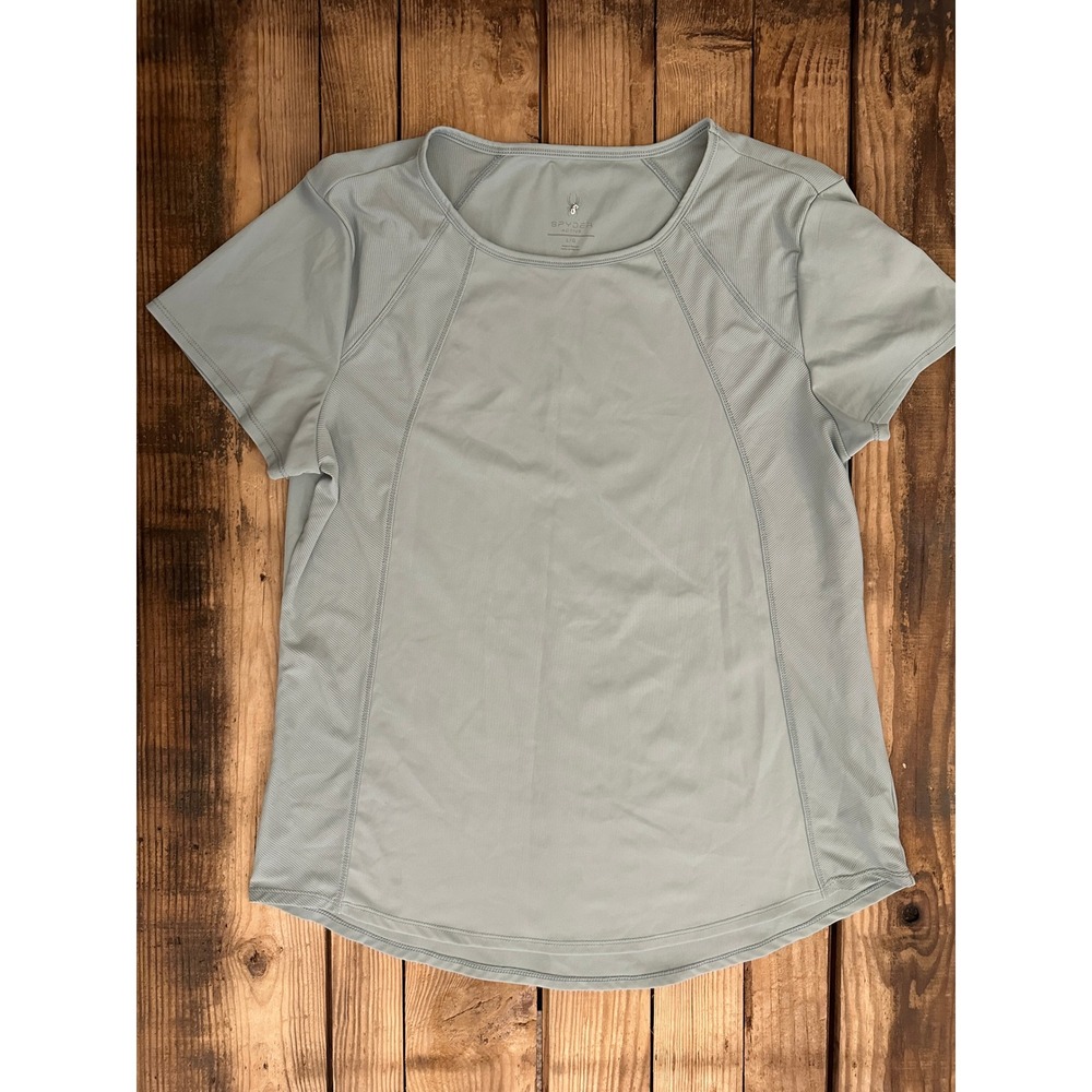 Spyder Women Large Performance T-Shirt Grey Green Short Sleeve Activewear